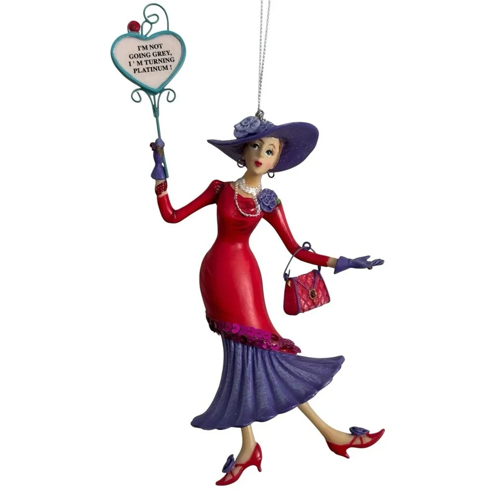 Red Hat Society Ornament I'm Not Going Grey Turning Platinum Hanging Figurine‎
